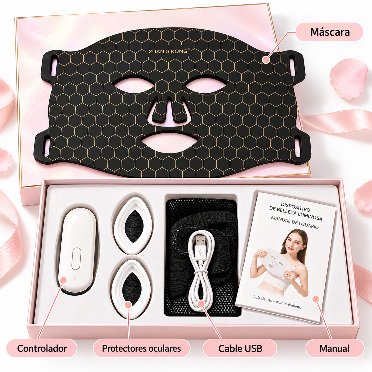 Mascarilla facial LED BLUSH LAB de silicona · 7 colores